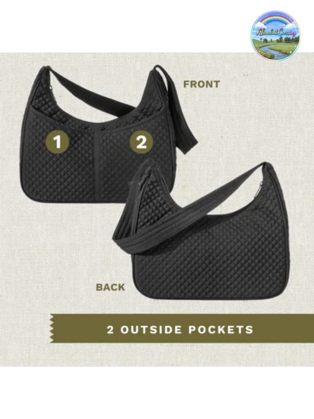 Quilted Shoulder Bag for Women, Microfiber Hobo Purse with Zipper Closure